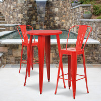 Flash Furniture CH-51080BH-2-30CAFE-RED-GG 24" Round Metal Bar Table Set with 2 Cafe Barstools in Red